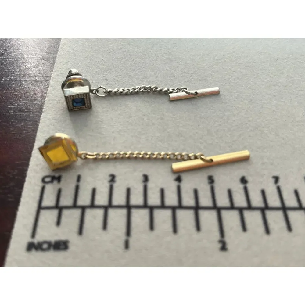 VTG Tie Tacks Lot of 2 Swank Gold Tone Rhinestone Silver Tone